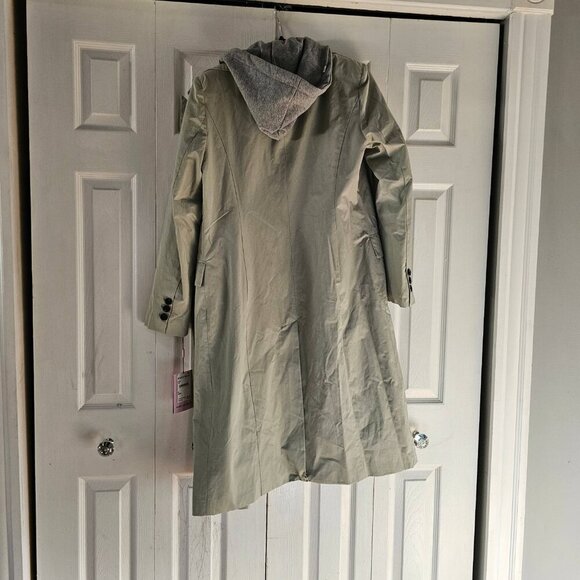 NWT Avec Les Filles Sage Green Hooded Double Breasted Trench Coat Size Medium - Picture 8 of 14